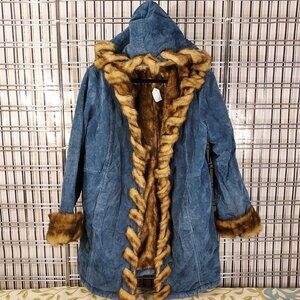 Dennis by Dennis Basso Womens Blue Suede Coat with Inner Faux Fur Lining Size